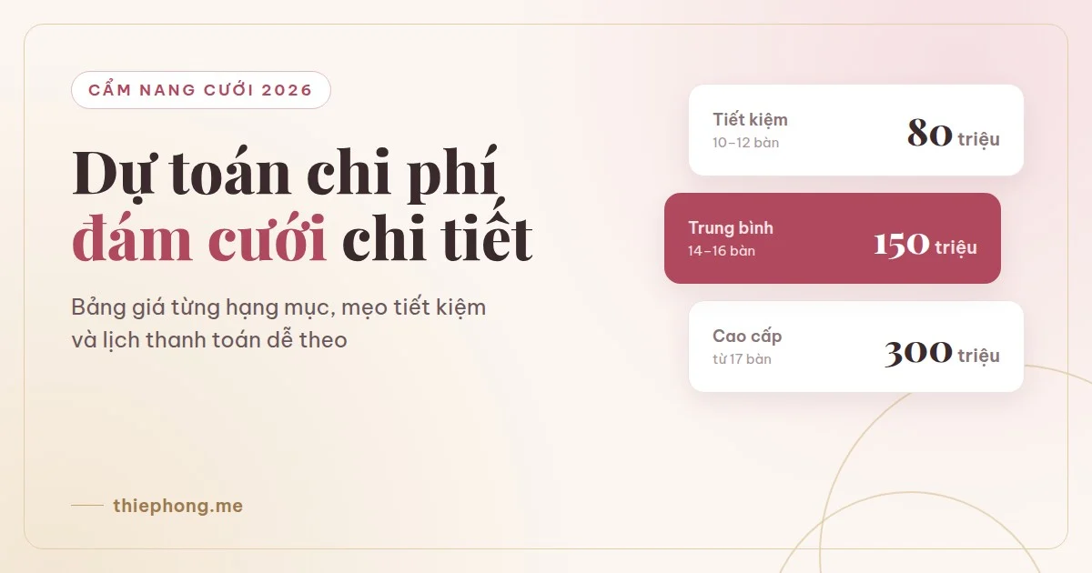Chi phí đám cưới 2026: Bảng dự toán chi tiết 3 mức ngân sách